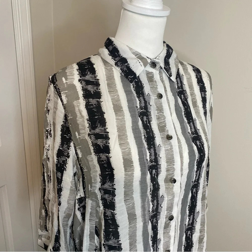 PATRIZIA LUCA Women’s Three Quarter High Low Striped Print Shirt Dress Top L - Picture 6 of 13